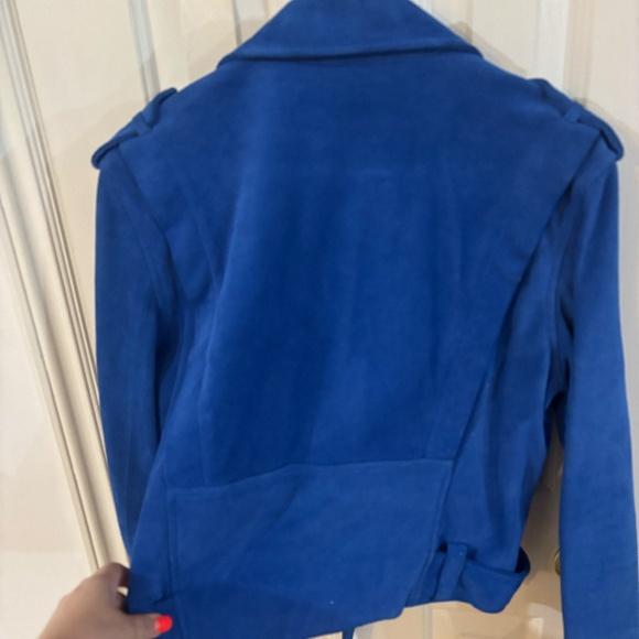 Club Monaco cobalt blue leather Moto jacket - Picture 7 of 9